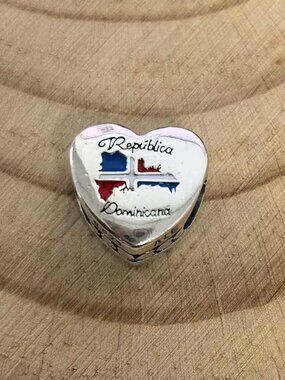 Pandora Republica Dominicana Exclusive Travel Heart Charm, S925 Silver Jewelry